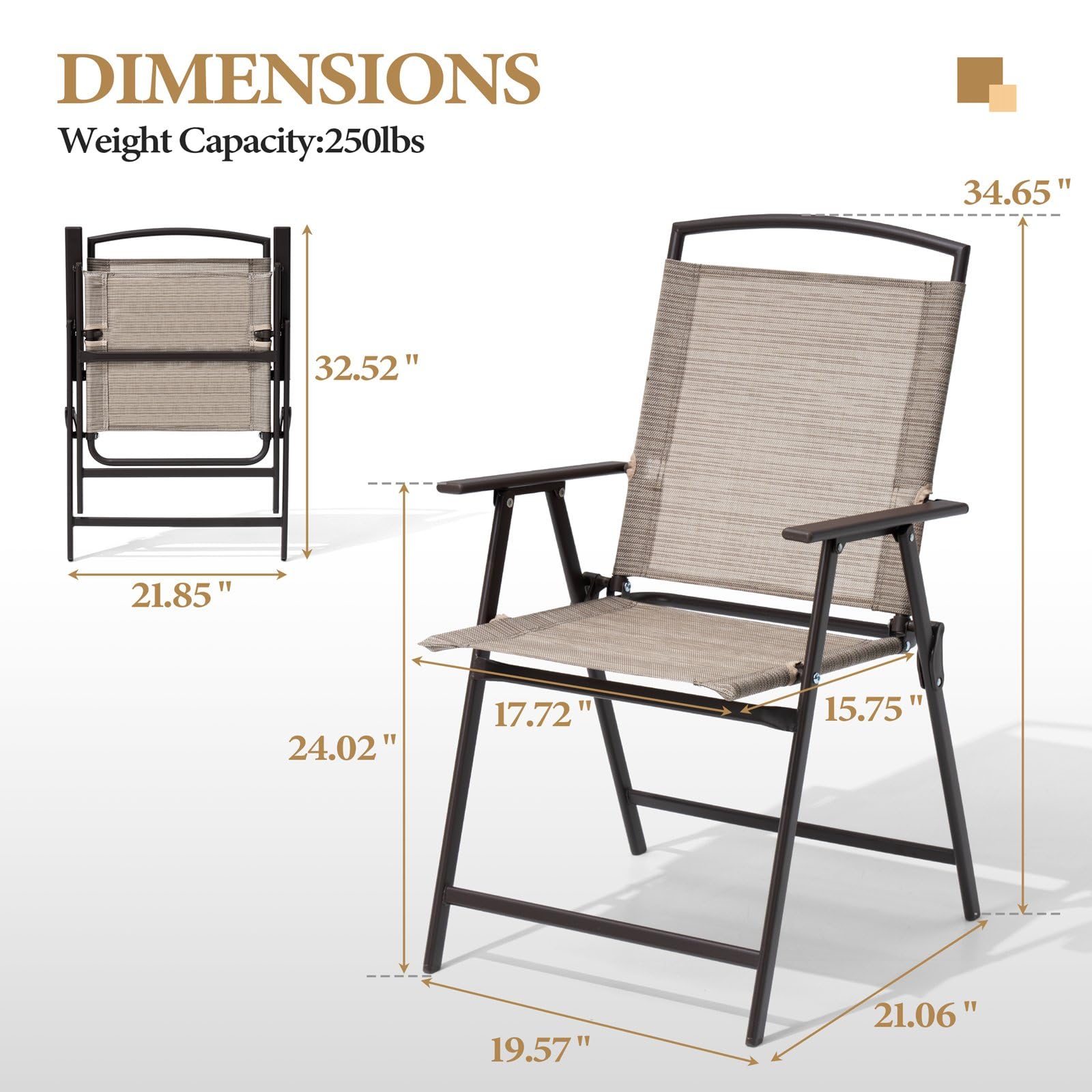 Crestlive Products Patio Folding Chairs Set Of 8, Outdoor Folding Chairs With Durable Rust-Resistant Frame And Breathable Textilene Material For Outside, Beige