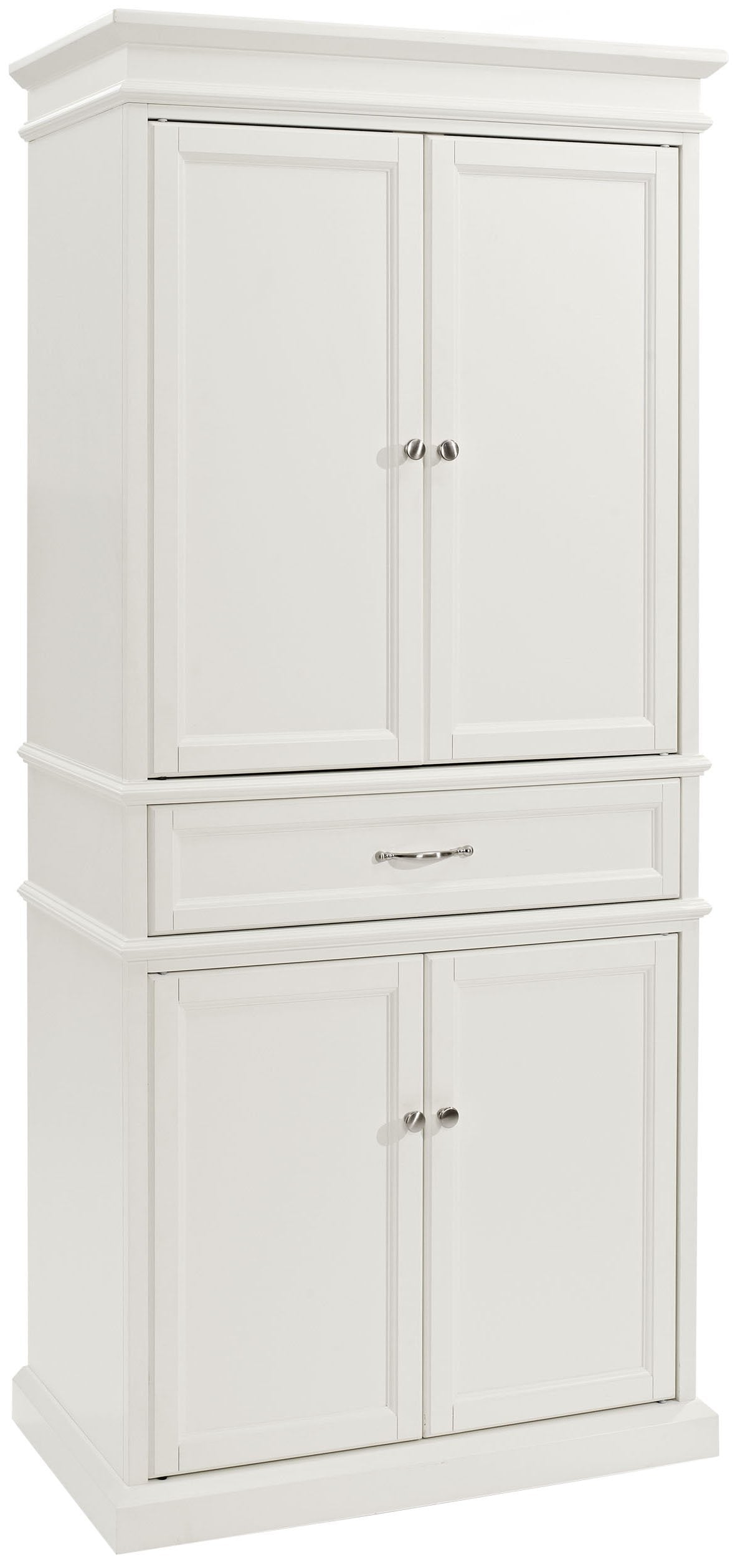 Crosley Furniture Parsons Traditional Pantry Storage Cabinet with Shelves, Kitchen, Dining, or Laundry Room, White