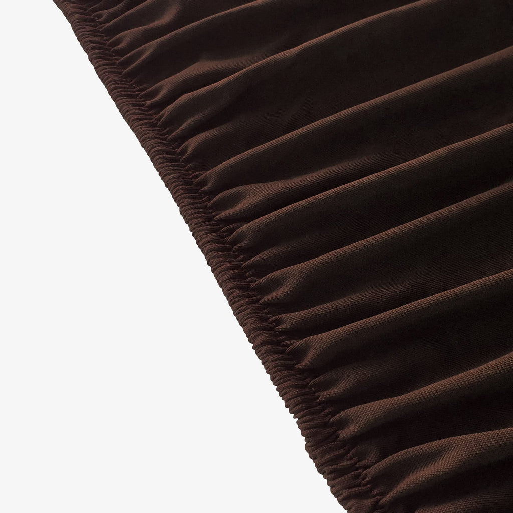 Newisher Round Fitted Table Cover Spandex Stretch Tablecloth Brown Table Top Cover With Elastic Edged For Dining Picnic Patio 48 Inch