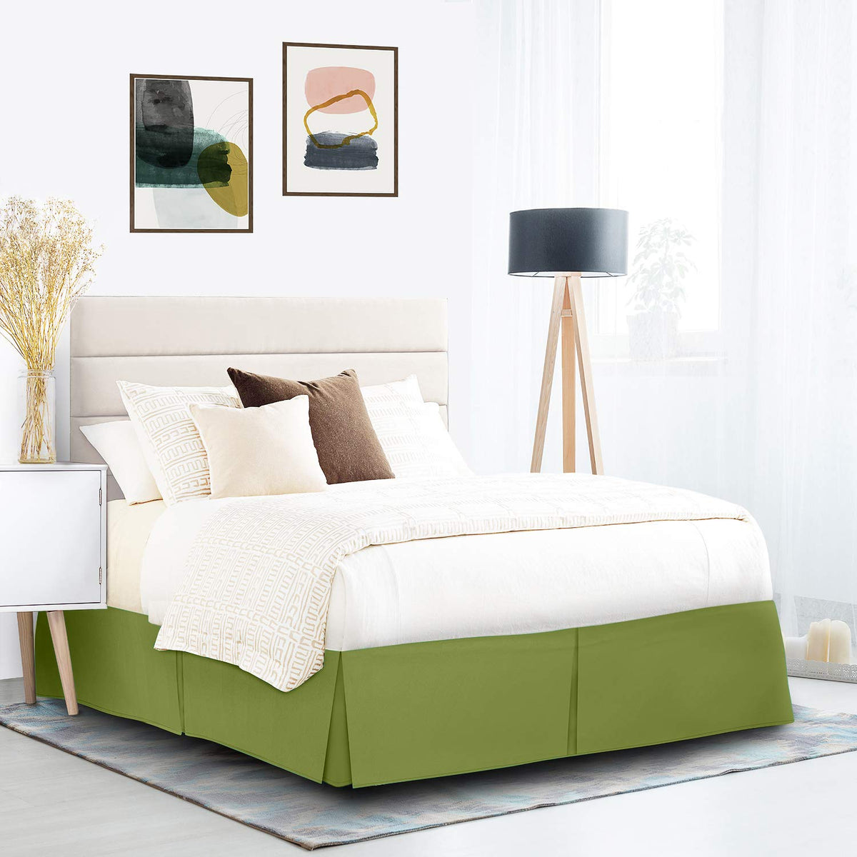 Nestl Calla Green Full Xl Bed Skirt - Full Xl Size Bed Skirt 14 Inch Drop - Brushed Microfiber Bed Skirts - Hotel Quality Pleate