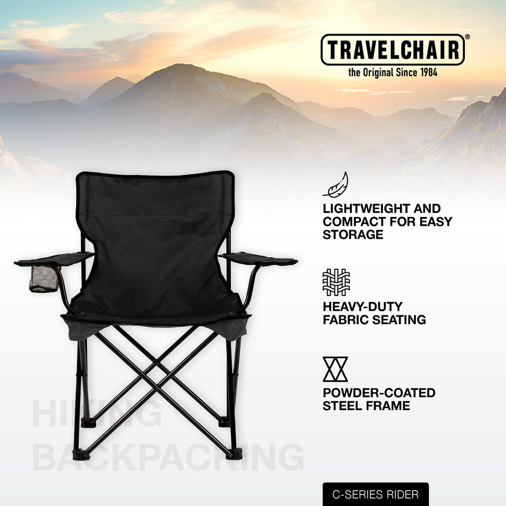 Travel Chair C-Series Rider Chair, Foldable And Portable Camping Chair, Black