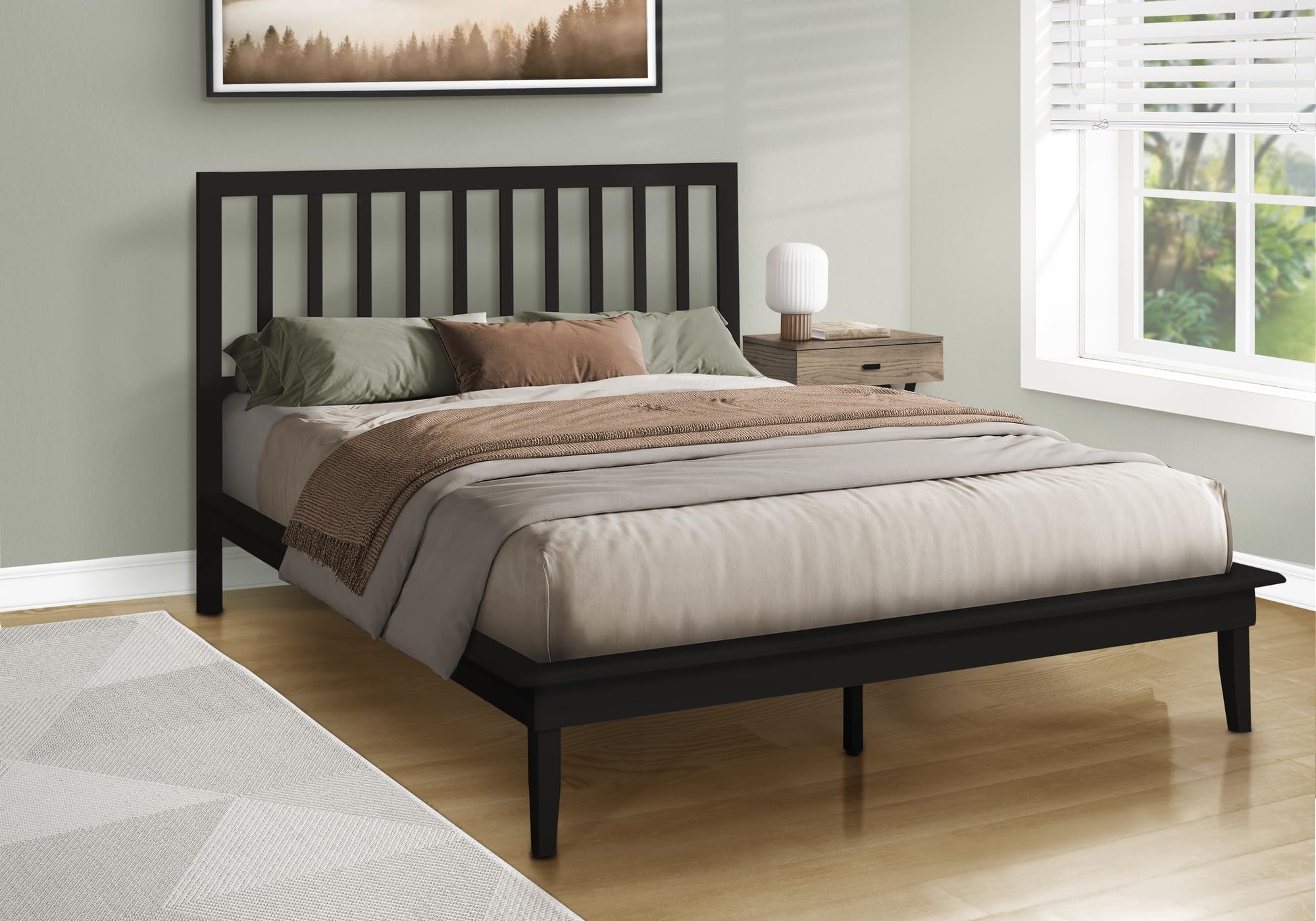 Monarch Specialties I 6060Q Bed, Platform Bed, Queen Size, Frame Only, Bedroom, Black Wood Frame, Black Wood Legs, Contemporary