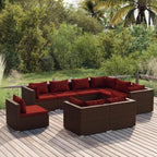 vidaXL 9-Piece Outdoor Lounge Set - Durable PE Rattan Construction with Water-Resistant Cushions, Flexible Modular Design - Brown Patio Set
