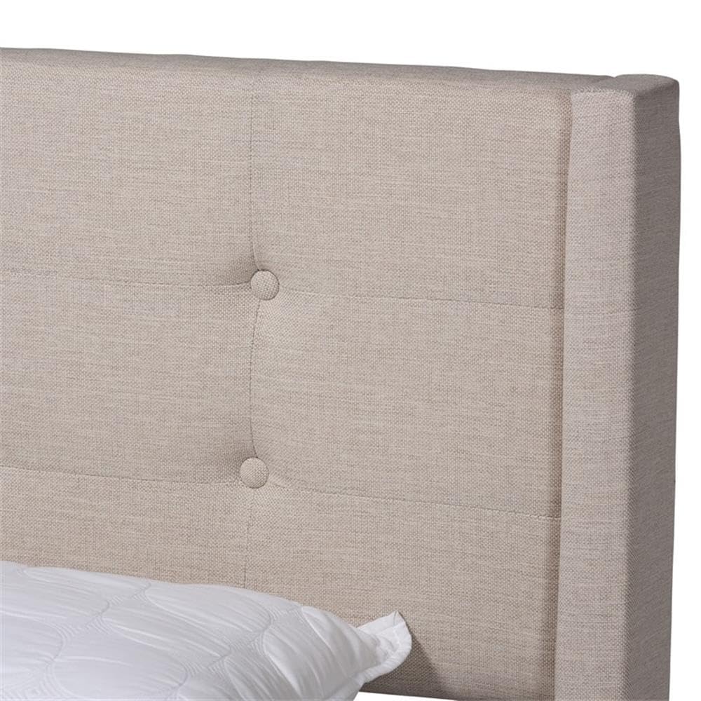 Baxton Studio Casol Mid-Century Modern Transitional Beige Fabric Upholstered Queen Size Platform Bed