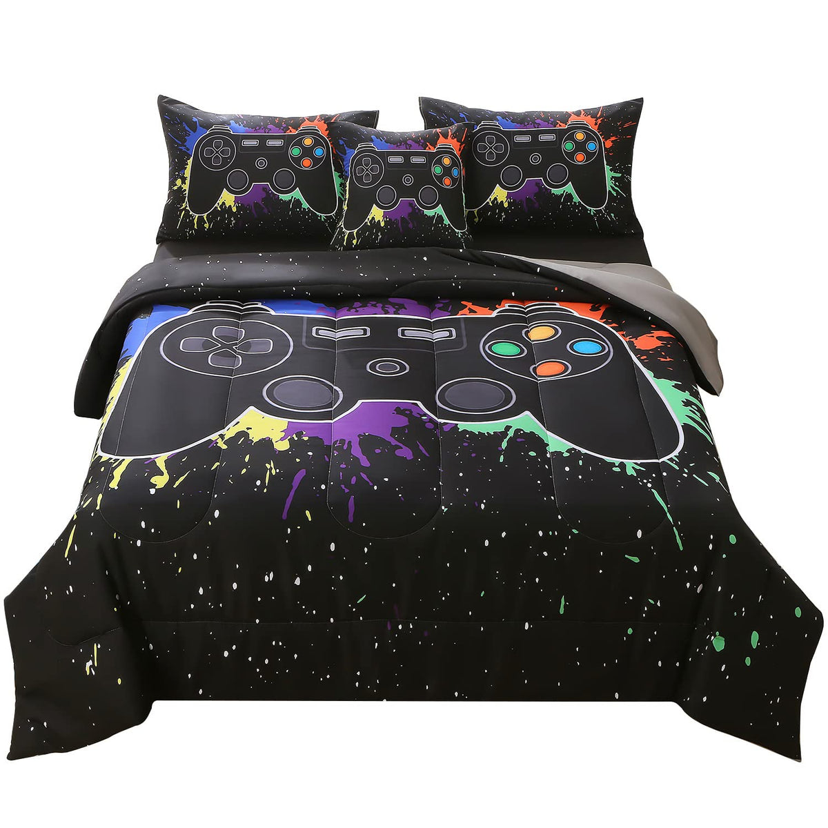 Jqinhome Twin Gamer Comforter Sets For Boys&Girls ,6 Piece Bed In A Bag 3D Video Game Bedding -All Season Microfiber Gamer Beddi