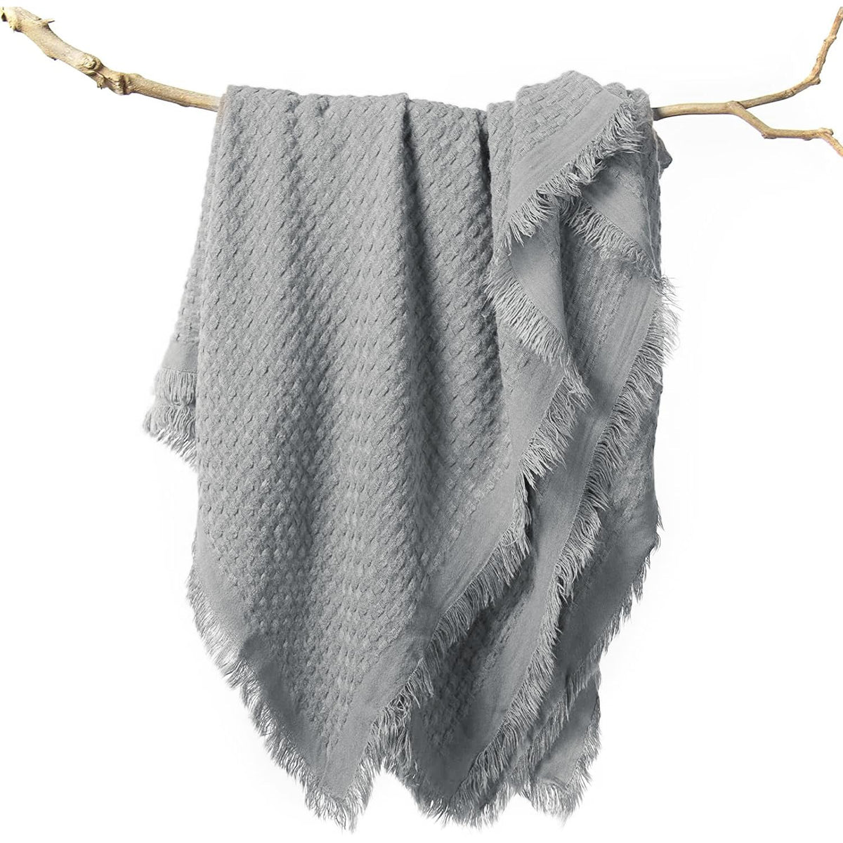 Lifein Throw Blanket For Couch-Soft Boho Christmas Throw Blanket,Cozy Fall Knit Grey Waffle Throw,Small Knitted Farmhouse Lightw