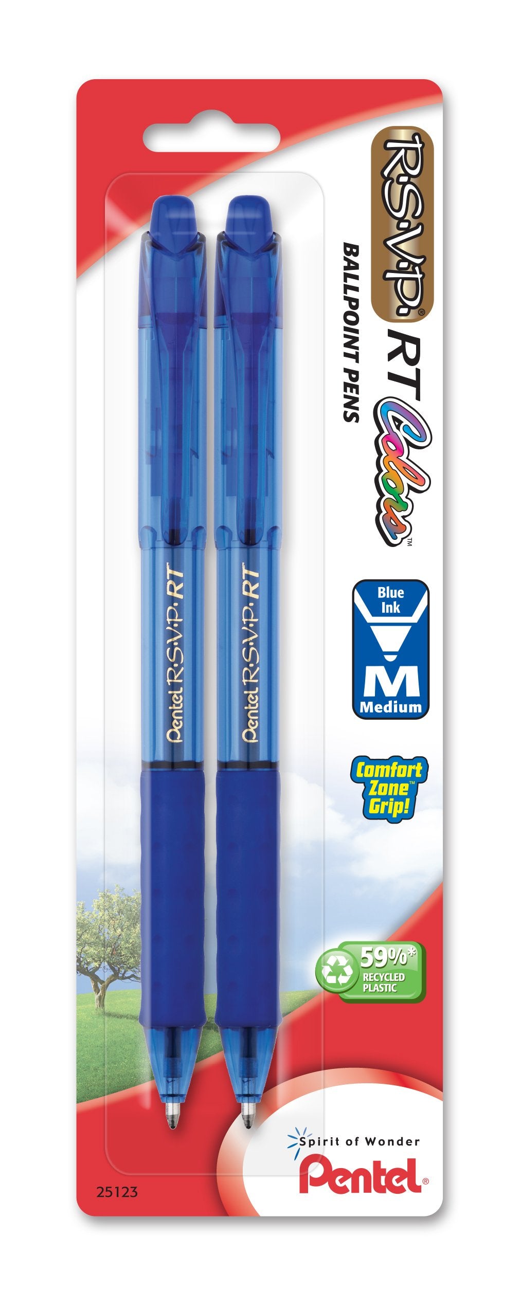 Pentel Rsvp Rt Colors Retractable Ball Point Pen, Medium Line, Blue Barrel, 2 Pack (Bk93Crbp2C)