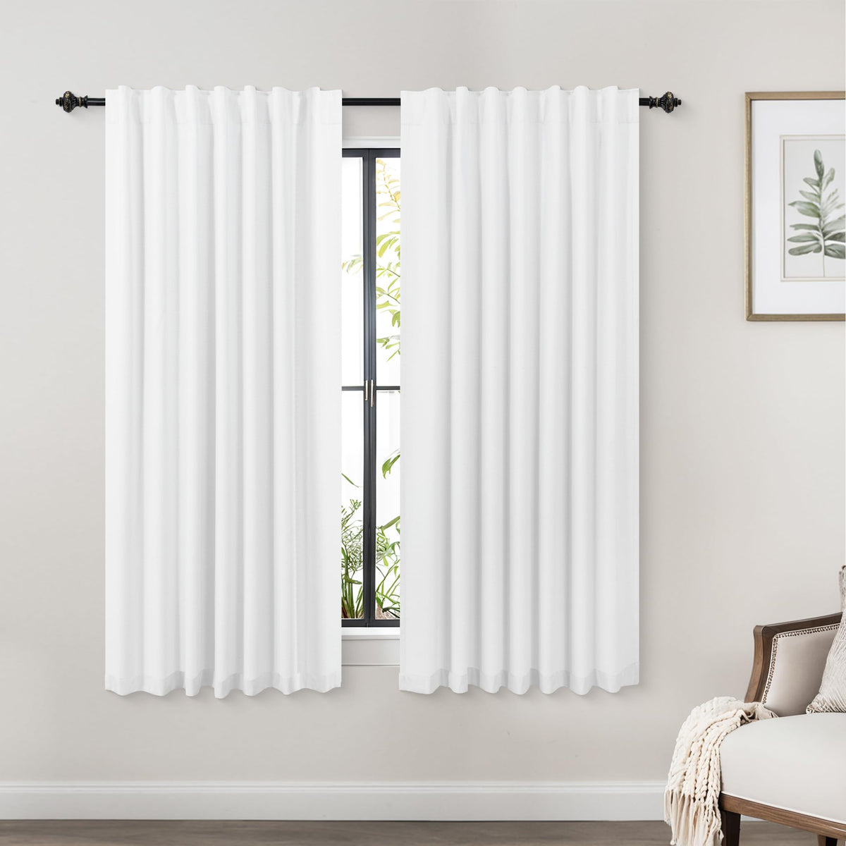 Koufall White Short Curtains 54 Inch Long,Black Out Linen Back Tab Room Darkening Blackout Curtains For Bedroom Windows 54 In Le