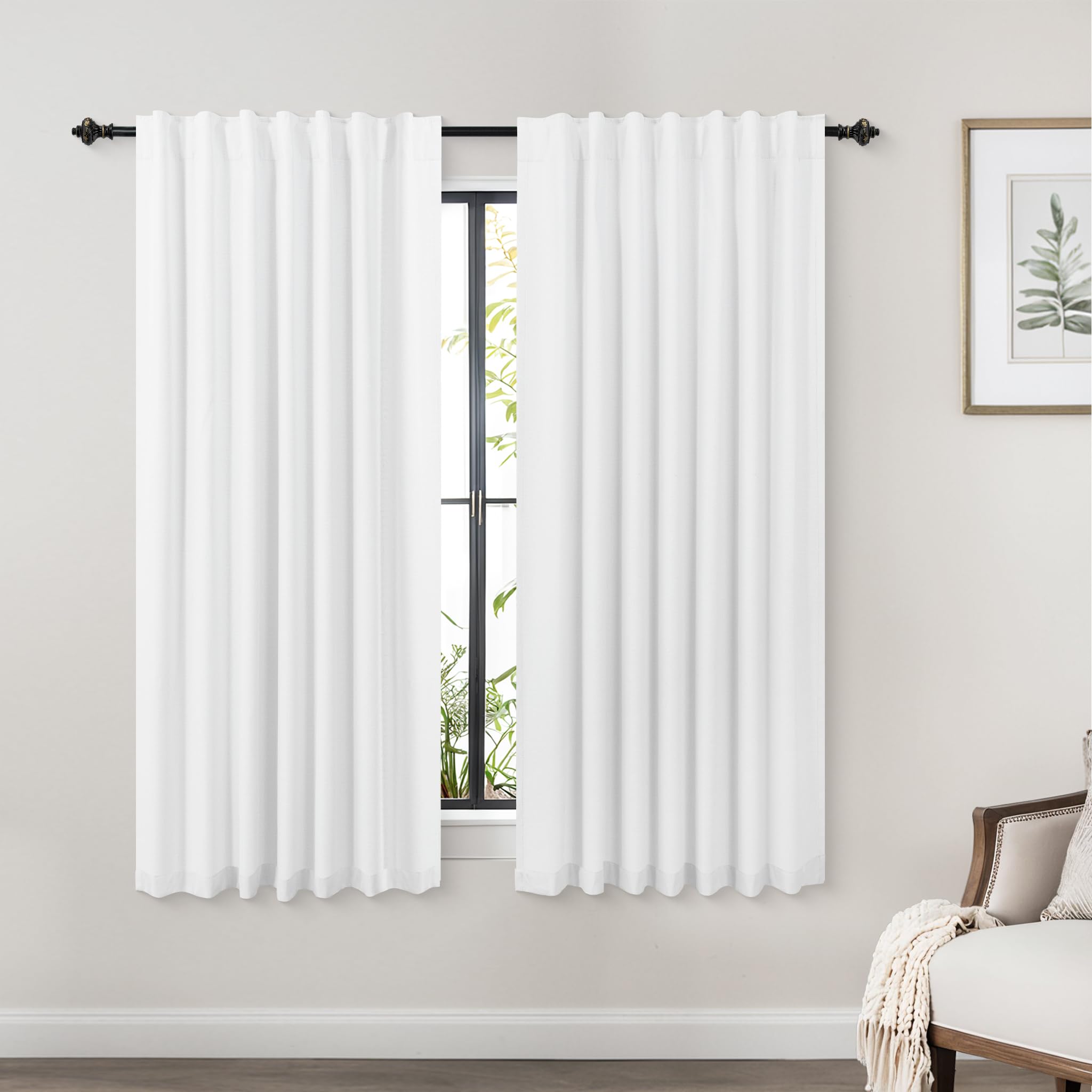 Koufall White Short Curtains 54 Inch Long,Black Out Linen Back Tab Room Darkening Blackout Curtains For Bedroom Windows 54 In Le