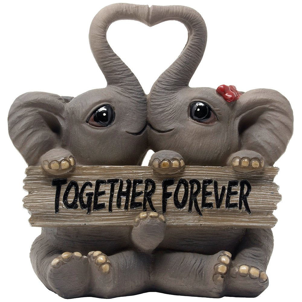 Loving Elephant Couple Figurine with Together Forever Sign and Heart Shape Trunks for Decorative Girls Bedroom Decor Statues Or 