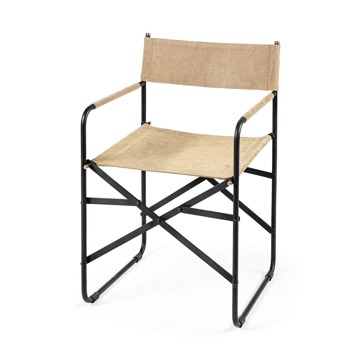 HomeRoots Tan Leather with Black Iron Frame Dining Chair