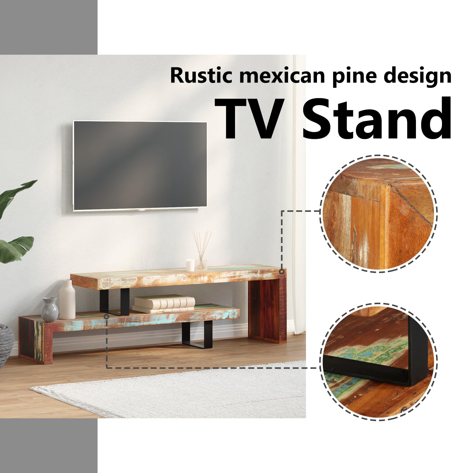 vidaXL TV Stand, Multipurpose TV Table/Media Console with Ample Storage, Configurable Design, Unique Wood Grain, Solid Reclaimed Wood 31.5&quot; x 15.75&quot; x 15.75&quot; Brown