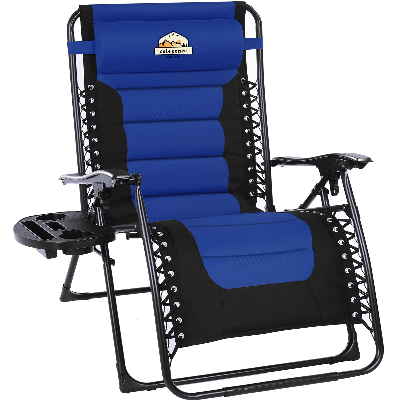 Colegence Xl Oversized Zero Gravity Chair, Fully Padded Adjustable Anti Gravity Reclining Lounge Chairs With Cup Holder Folding Recliner For Beach,Camping,Lawn,Patio,Outdoor, Support 300 Lbs(Blue)