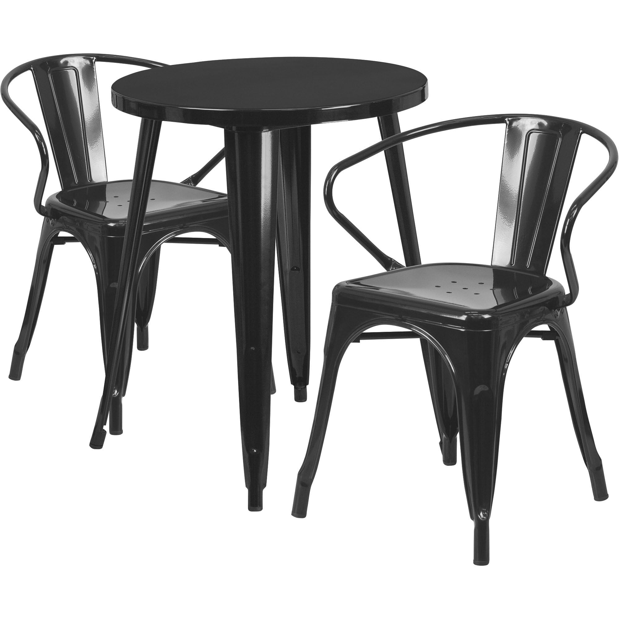 Flash Furniture Napoleon Commercial Grade 24&quot; Round Black Metal Indoor-Outdoor Table Set with 2 Arm Chairs