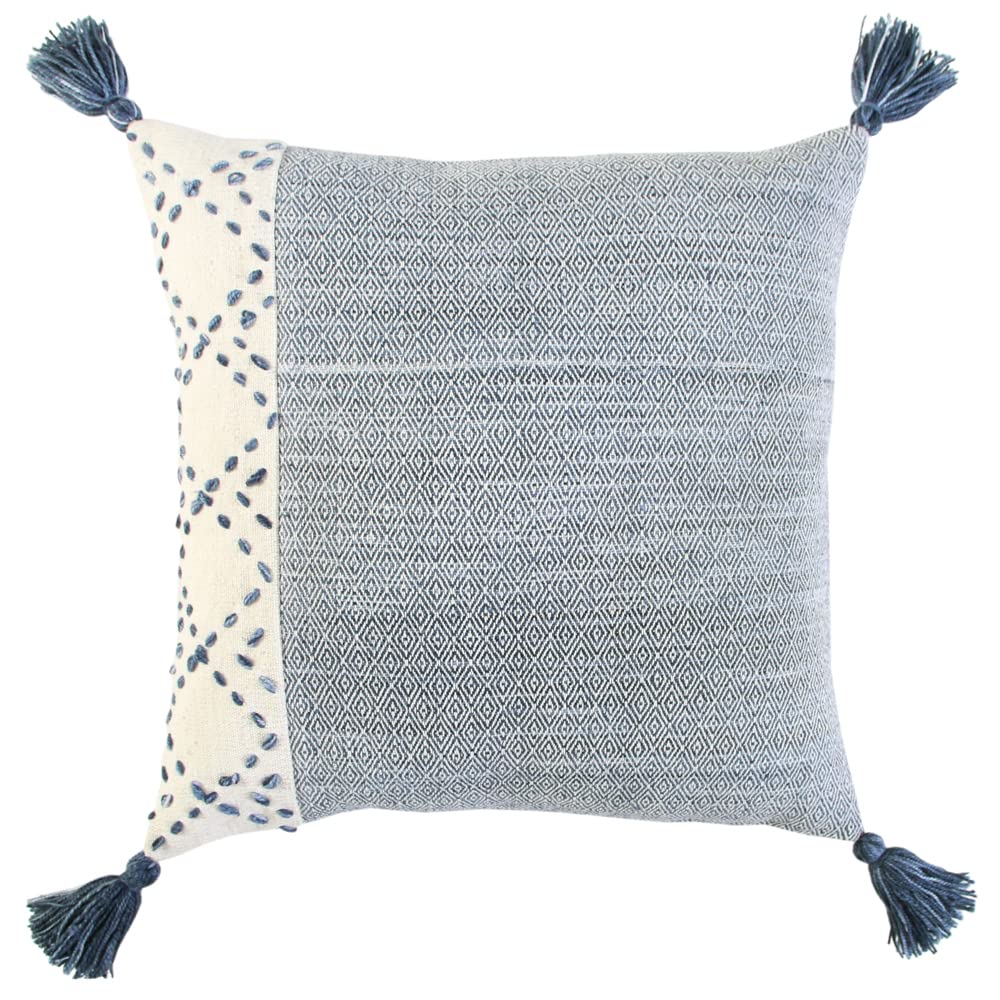 Rizzy Home Color Block 20" x 20" Down Pillow with Poly Pet Cover-Ivory/Blue