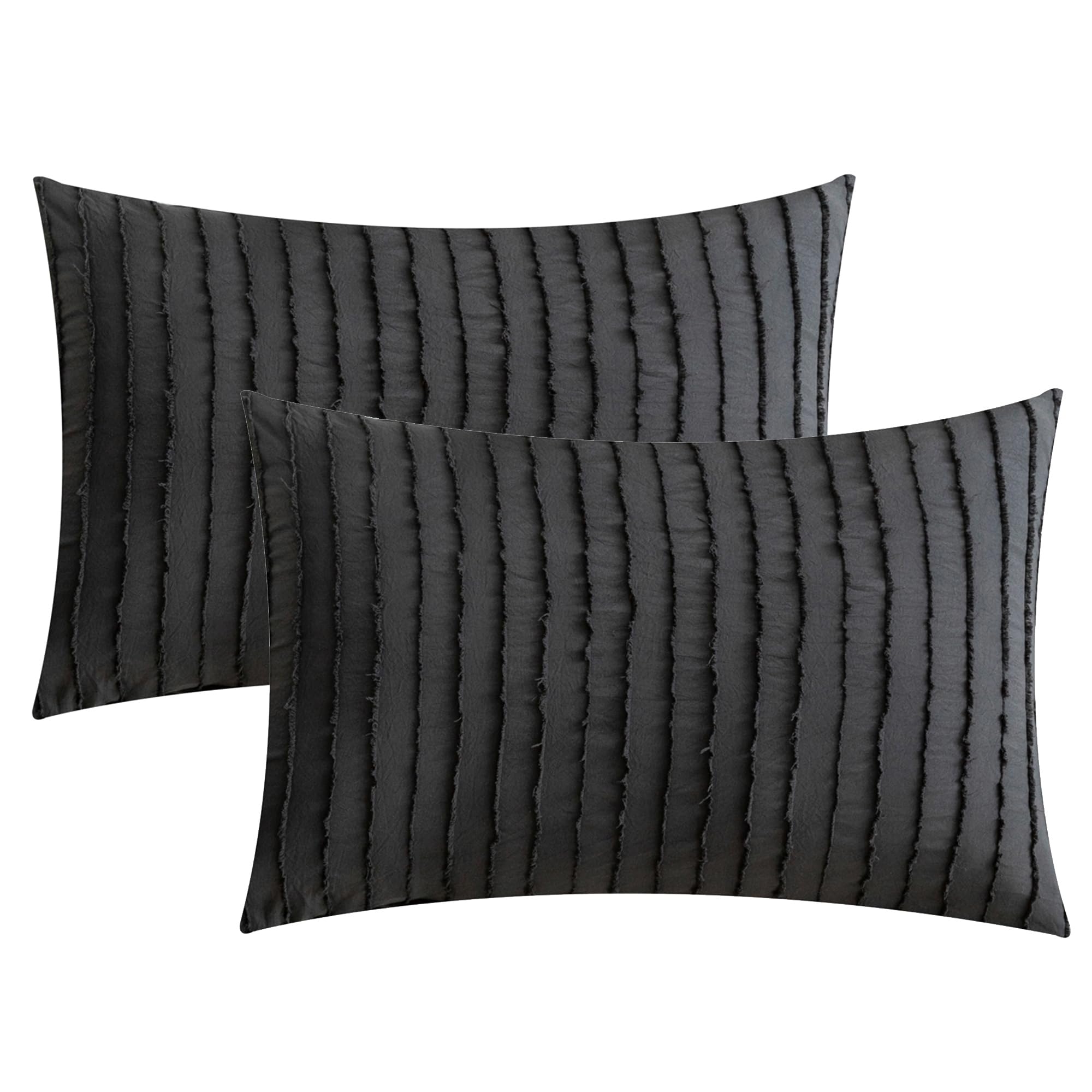 Jellymoni 2 Pack Black Pillowcases King Size, Soft Microfiber Striped Tufted Pillow Covers With Envelope Closure (Pillows Are No