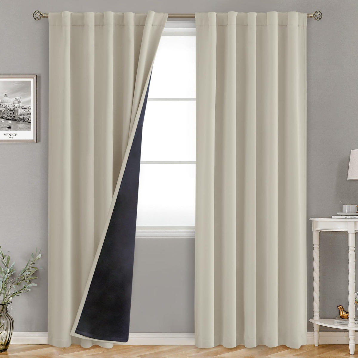 Bgment 100% Room Darkening Thermal Insulated Blackout Curtains 84 Inches Long With Liner, Rod Pocket And Back Tab Double Layer N