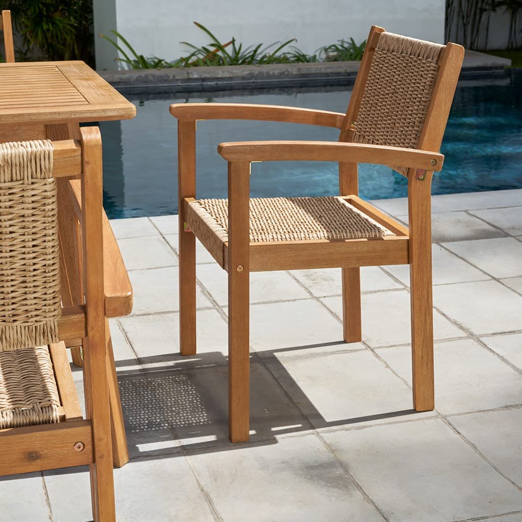 HomeRoots Honey Wood: Eucalyptus Set of Two Woven Dining Chairs