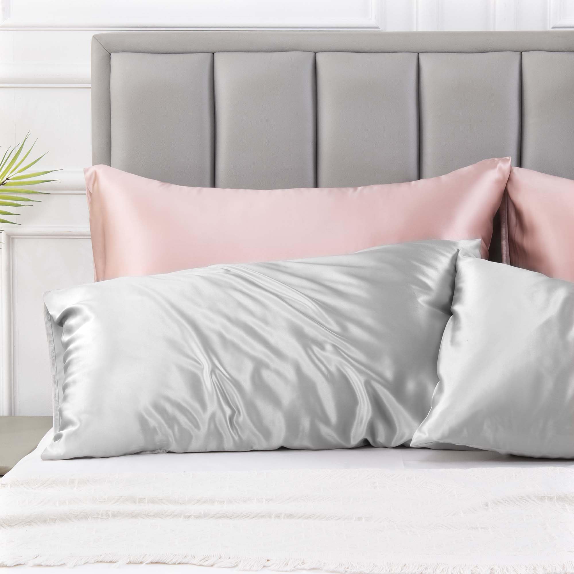 Love'S Cabin Silk Satin Pillowcase For Hair And Skin (Light Grey, 20X26 Inches) Slip Pillow Cases Standard Size Set Of 2 - Satin