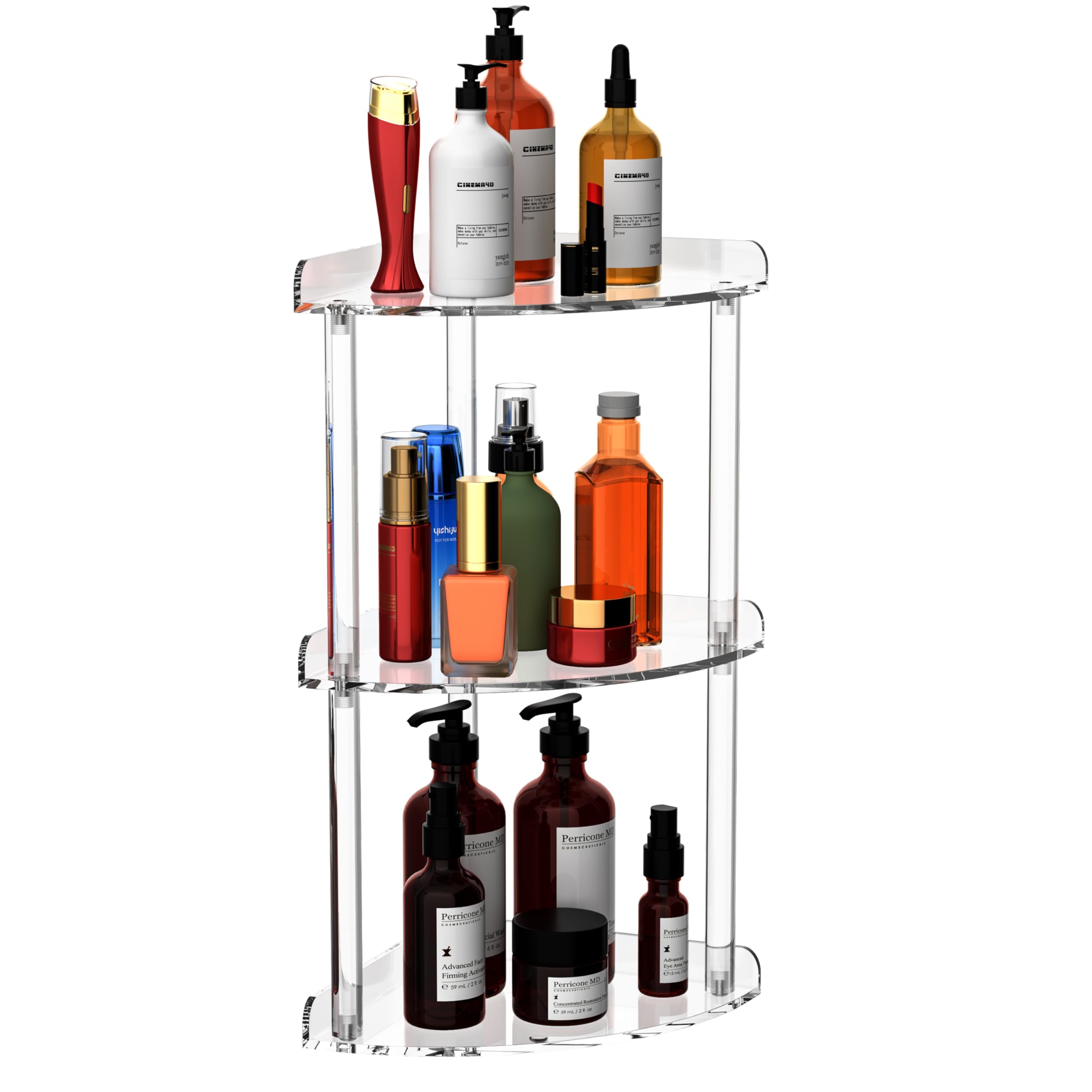 Sezanrpt 3 Tier Countertop Corner Organizer Shelf 7X7X15.7 Inch, Countertop Acrylic Bathroom Corner Shelf, Clear Vanity Storage Organizer For Cosmetics, Toiletries