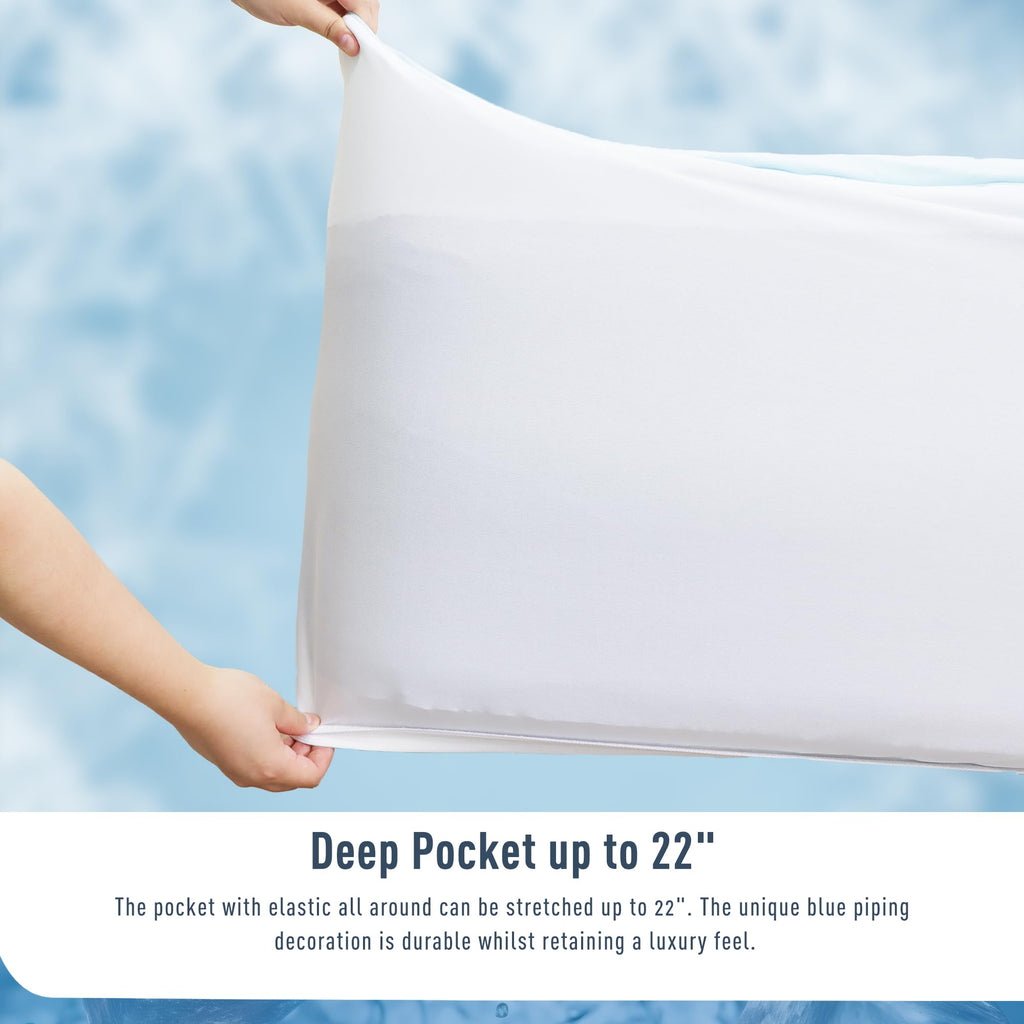 HOMTEC Queen Mattress Pad - Fitted Cooling & Breathable Deep Pocket (18-22") - Crystal Blue for Hot Sleepers, Model BCWQMPC