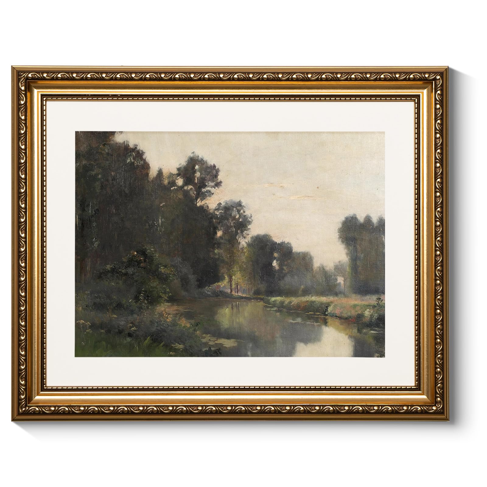 ARPEOTCY Gold Framed Scenery Wall Art, Living Room Bedroom River Landscape Pictures Wall Decor, Farmhouse Retro Decor, Canvas Pr
