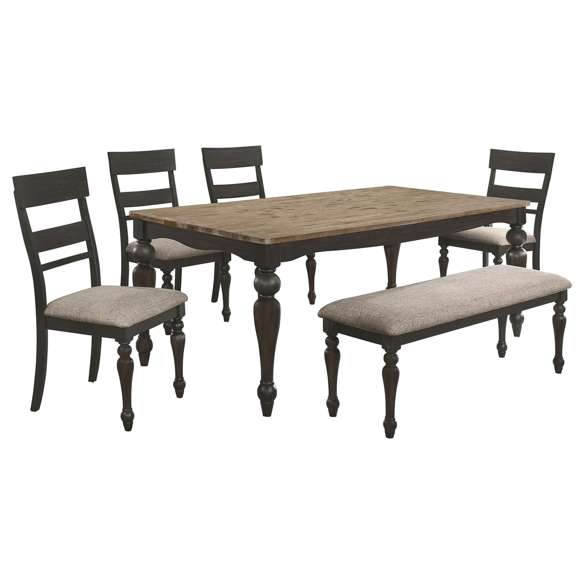 Coaster Home Furnishings Bridget 6-Piece Rectangular Dining Set Brown Brushed and Charcoal Sandthrough