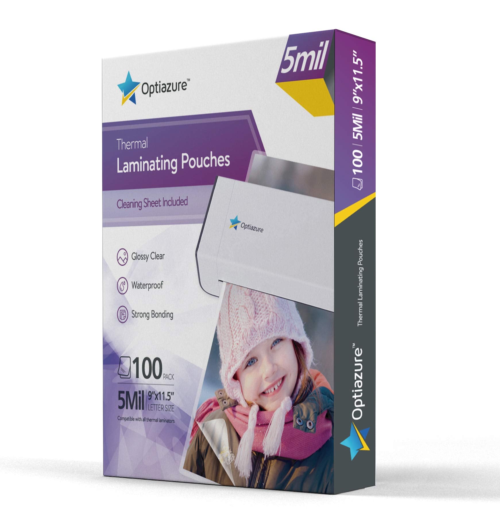 Optiazure Thermal Laminating Pouches 9'X11.5' Inches, 5Mil 100Pack, Clear, Letter Size