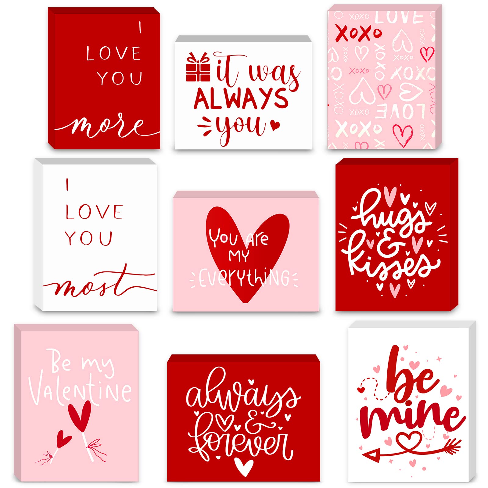 9 Pieces Wooden Valentines Day Decor with Sayings Red Pink White Love Wood Box Sign Rustic Valentines Sign Decor Decorative Min