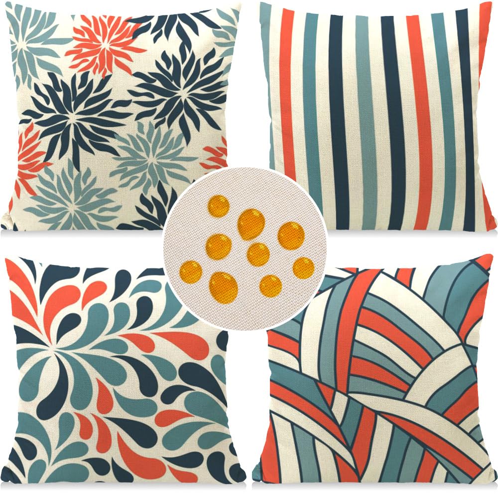 Cirzone Outdoor Pillow Covers 18X18 Set Of 4 Waterproof Outdoor Pillows Couch Throw Pillow Covers Striped Printing Decorative Pi