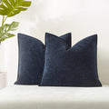 Juspurbet Set Of 2 Navy Blue Chenille Throw Pillow Covers 22X22 Inch Soft Textured Decorative Cushion Cases For Couch Sofa Bed S