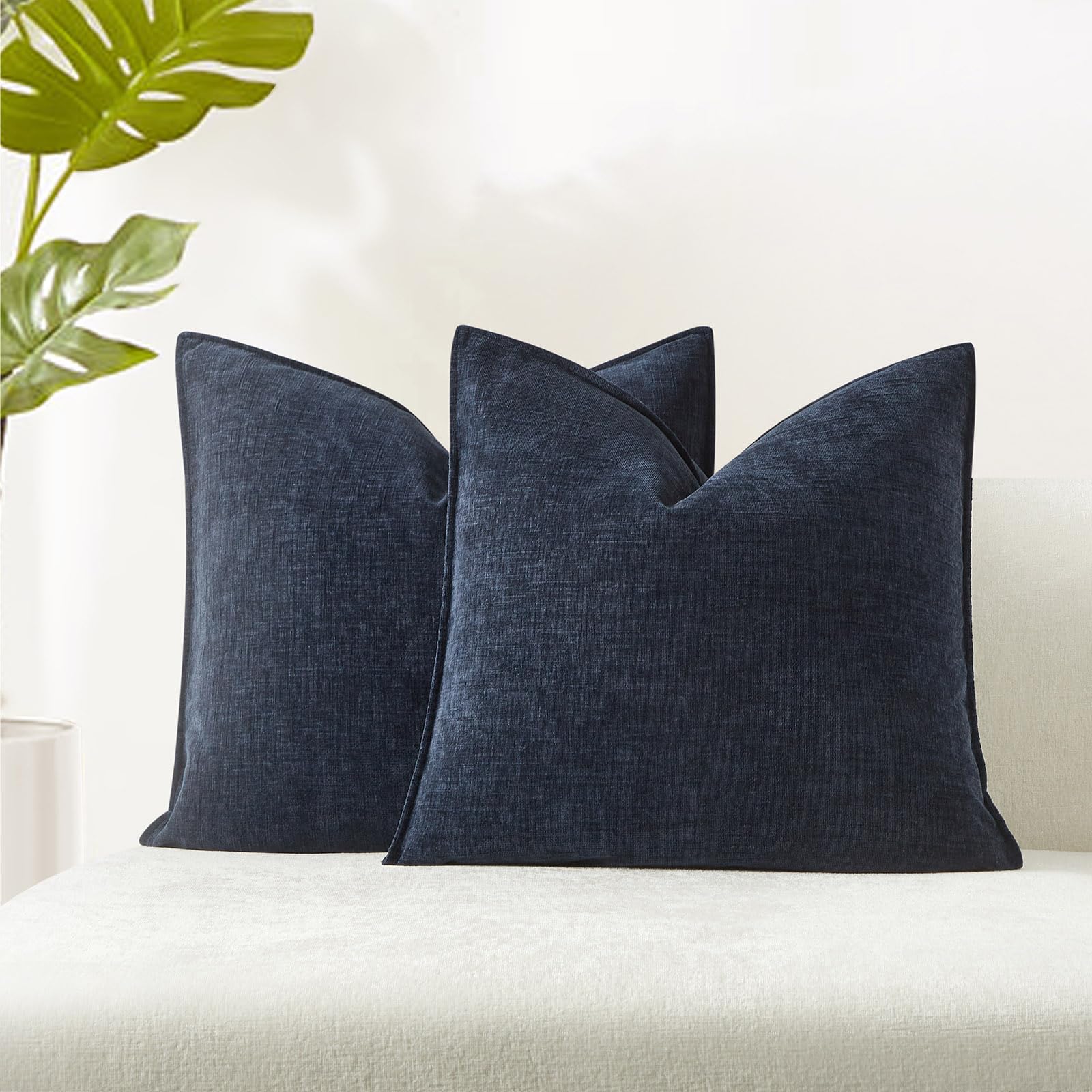 Juspurbet Set Of 2 Navy Blue Chenille Throw Pillow Covers 22X22 Inch Soft Textured Decorative Cushion Cases For Couch Sofa Bed S
