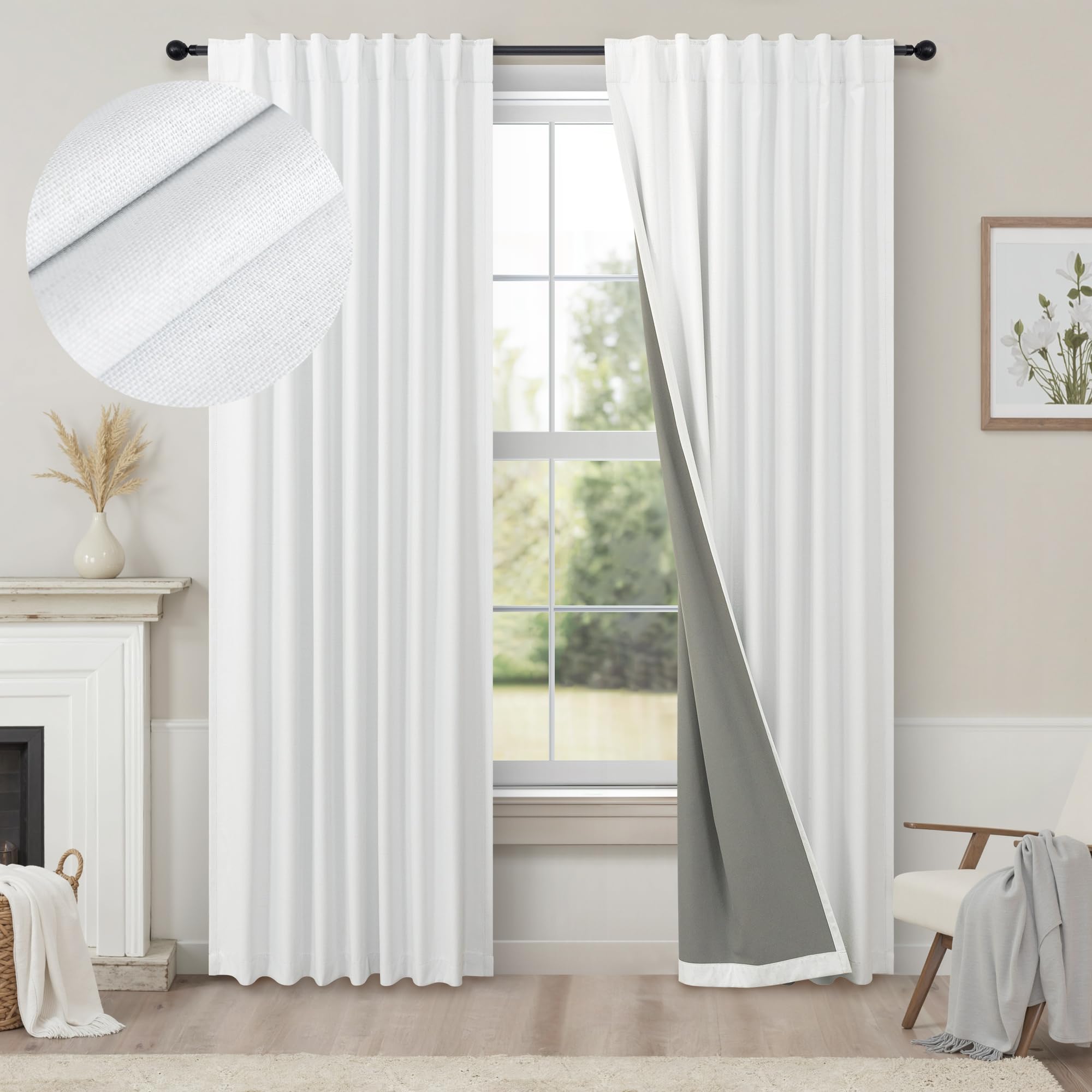Complete Blackout Curtains White 80 Inches Long Kitchen Curtain Custom Drape for Cabin Door 2 Panels Sound Proof Draft Cold Warm