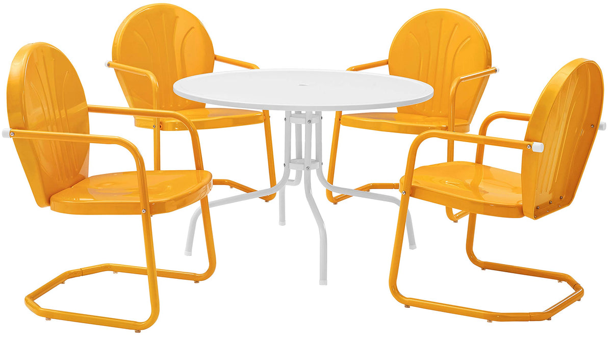 Crosley Furniture Griffith 5-Piece Outdoor Dining Set For 4, Retro Metal Round Patio Table And Chairs, White And Tangerine