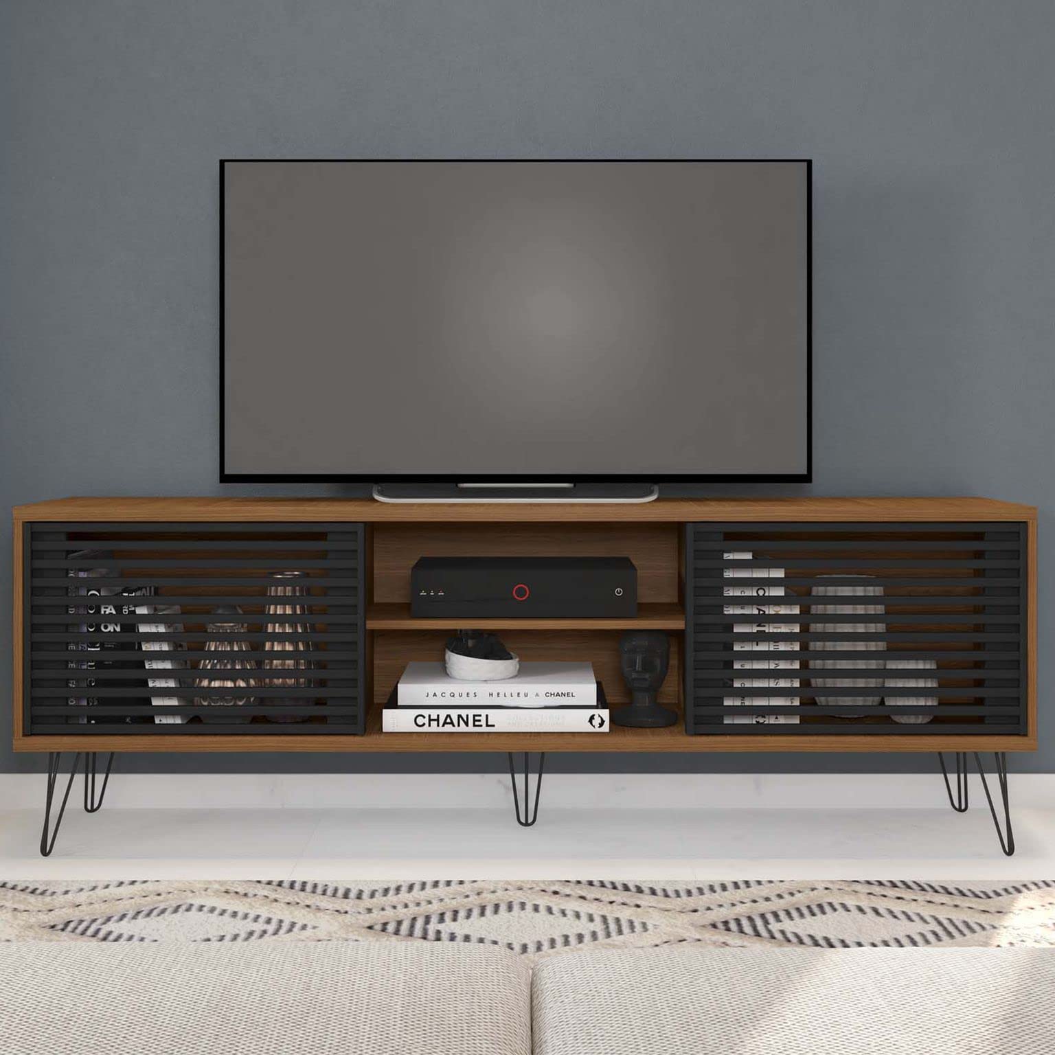 Woodpeckers Furniture And Mattress Frizz Mid-Century Modern TV Stand for 70 Inch TV (Walnut)
