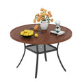 Vicllax Round Patio Dining Table, 4-6 Person Metal Outdoor Dining Table With Umbrella Hole For Garden Lawn Deck, 48' Walnut