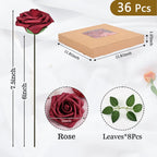 Bleum Cade 36Pcs Artificial Flowers Fake Roses With Stems, Gradient Burgundy Boxed Foam Roses For Diy Bouquets Centerpieces Wedd