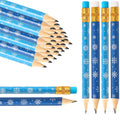 Whaline 50Pcs Winter Pencils With Erasers 2 Styles Dark Blue And Light Blue Short Writing Pencils White Snowflake Xmas Half Penc