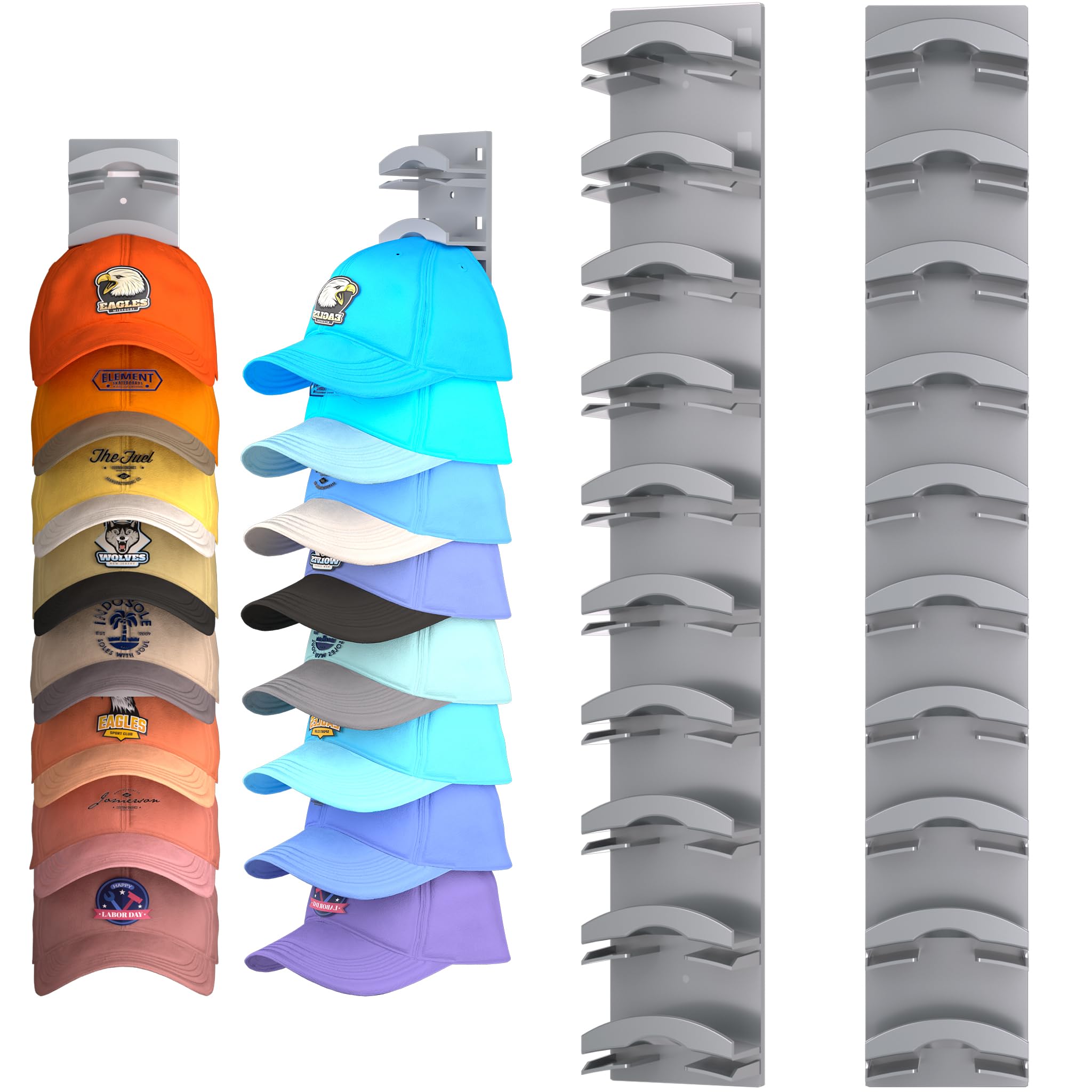 Hat Organizer for Baseball Caps 2Pack, Hat Rack for Wall with Strong Adhesive Hold up to 20 Hats, Hat Hanger Holder Display for 