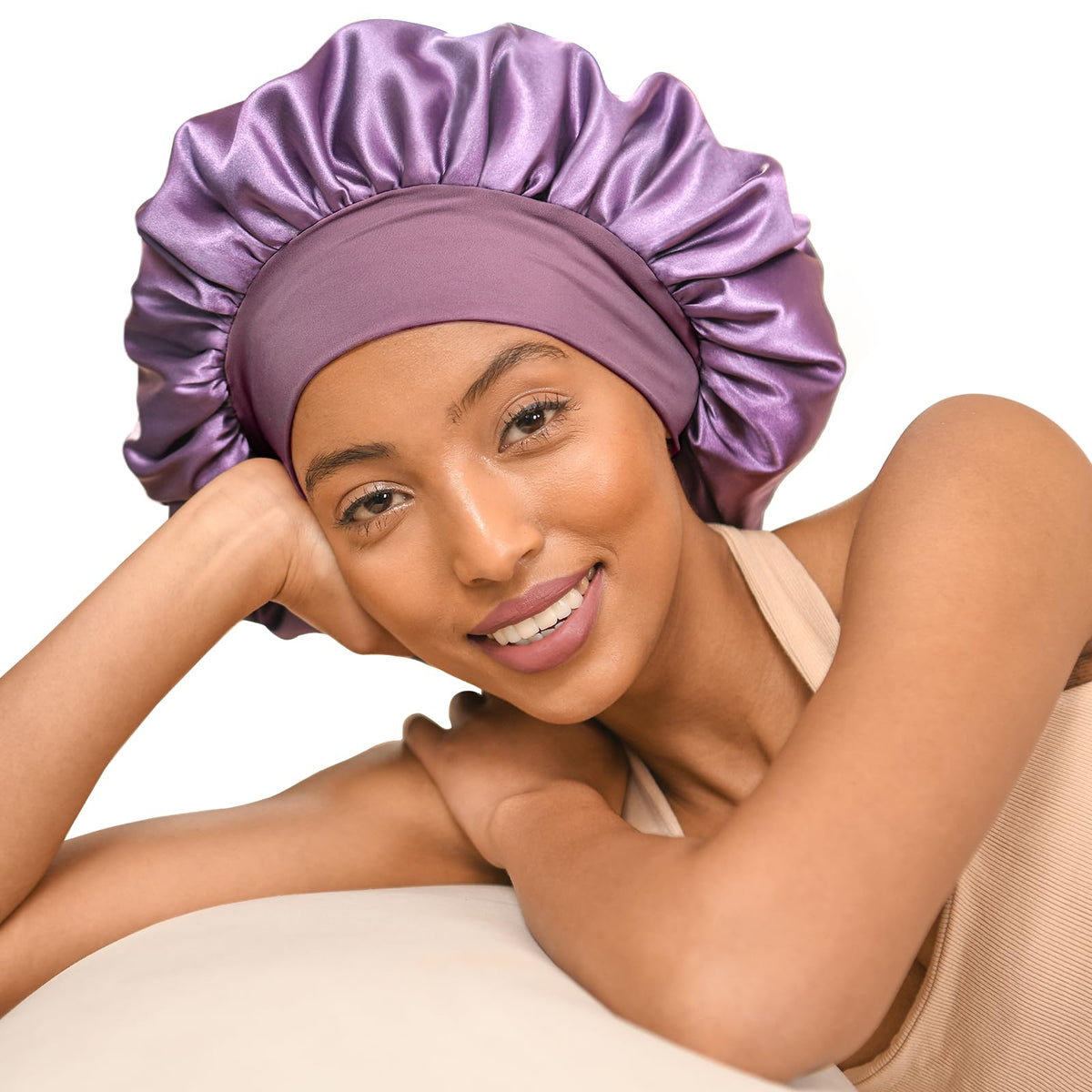 YANIBEST Silk Bonnet for Sleeping Women Double Layer Satin Lined Hair Bonnets for Sleeping Soft Elastic Band Silk Sleep Cap for 