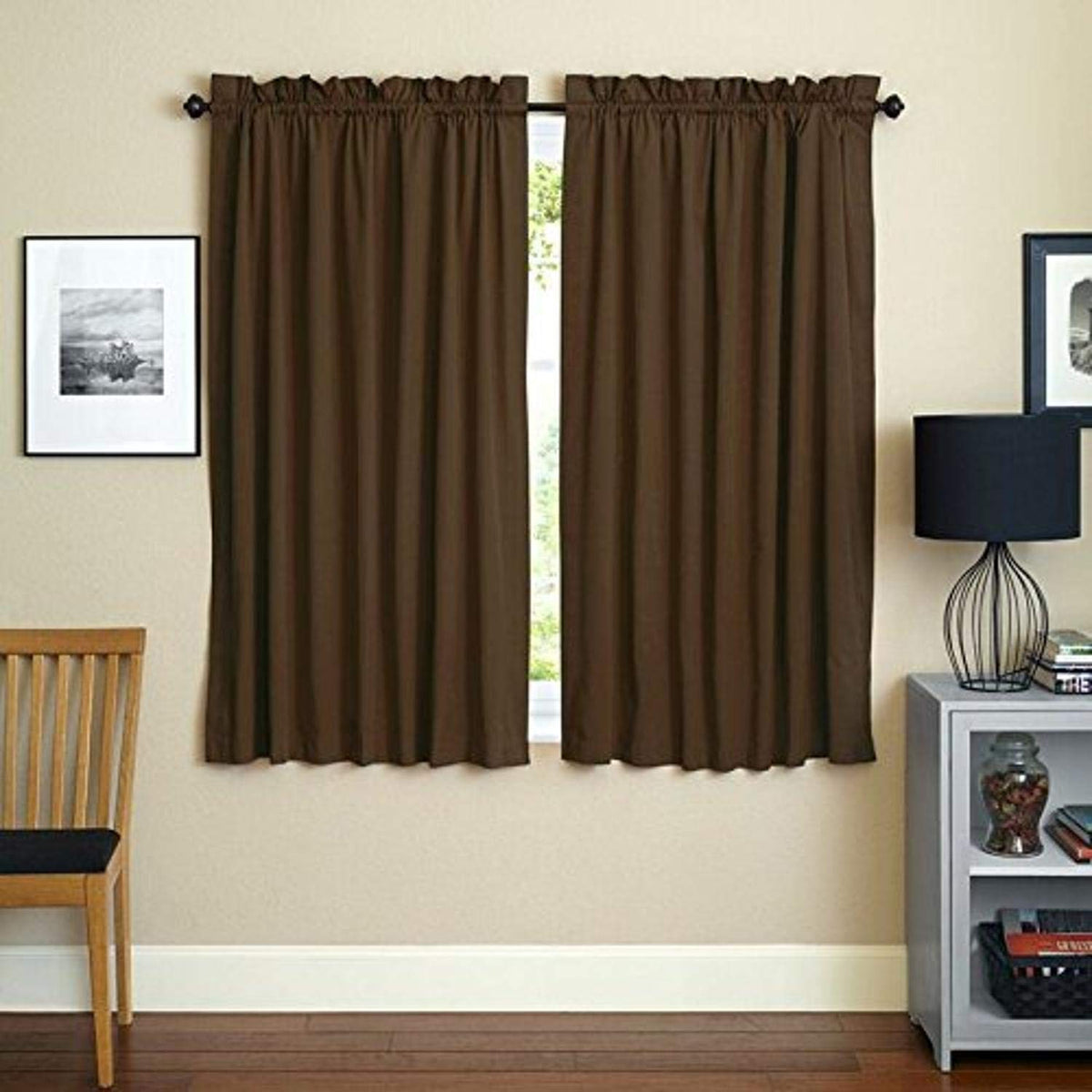 Blazing Needles Twill Curtain Panels (Set of 2) 63&quot; L x 52&quot; W/Chocolate