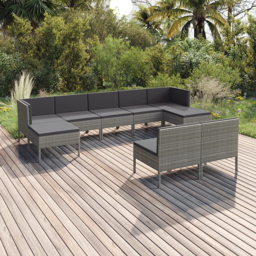 vidaXL Sleek 9-Piece Patio Lounge Set with Cushions - Thumbnail 3