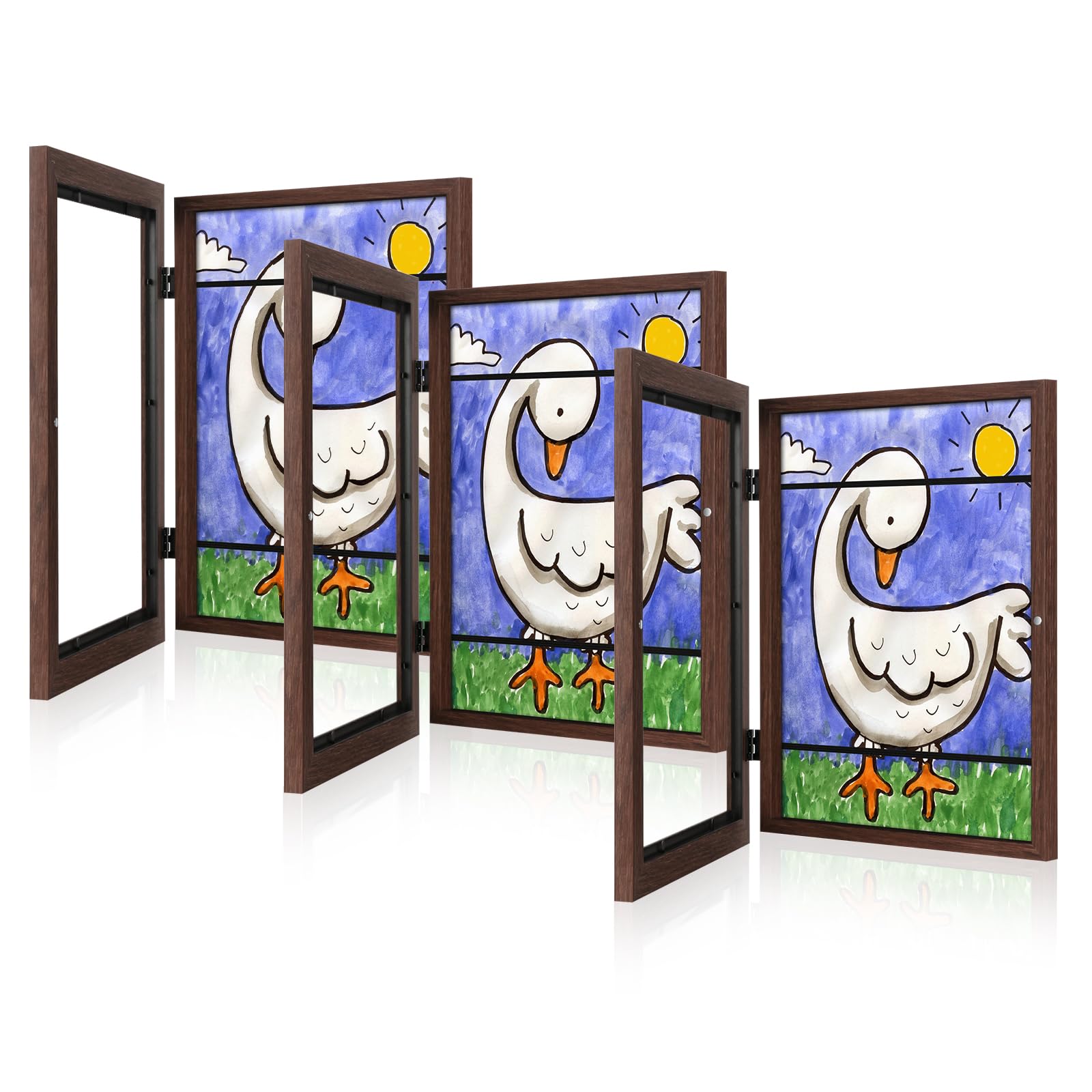 [3-Pack] Kids Art Frames, 8.5x11 Front Opening Kids Artwork Frames Changeable, Brown Artwork Display Storage Frame for Wall, Hol
