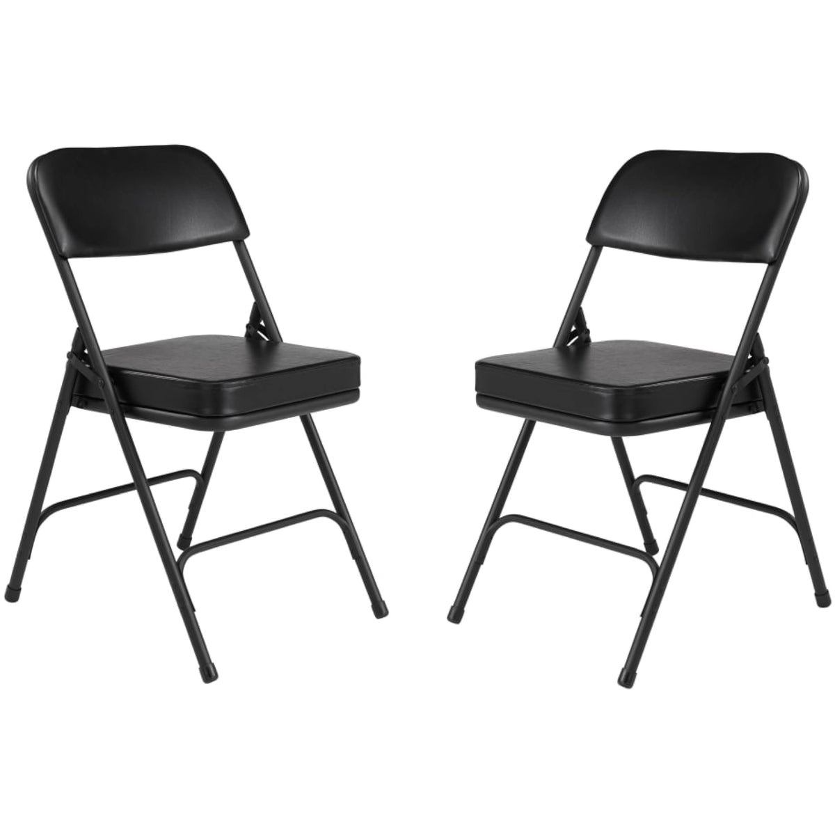 National Public Seating (2 Pack NPS 3200 Series Premium 2&quot; Vinyl Upholstered Double Hinge Folding Chair, Black, 3210