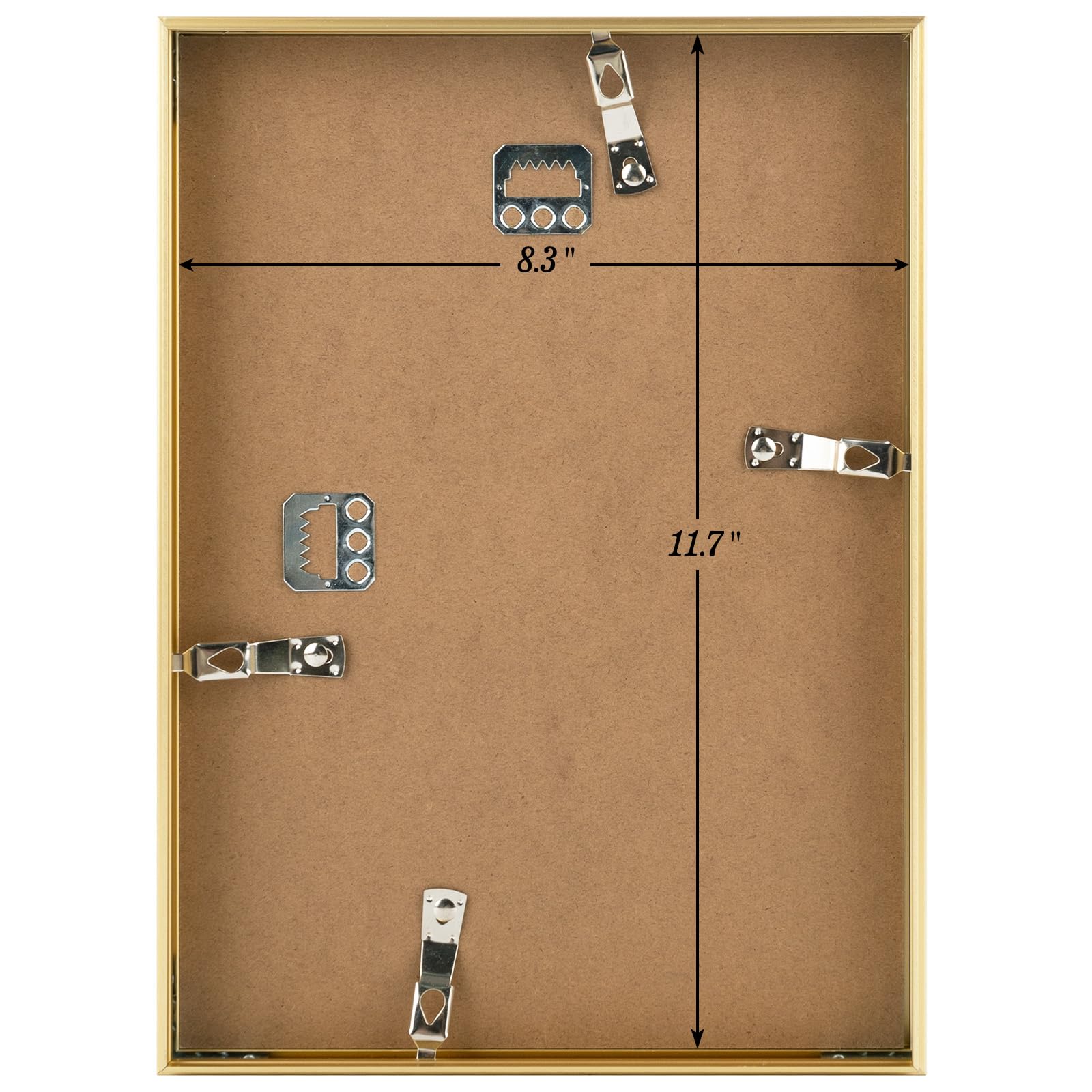 Golden State Art, A4 Aluminum Gold Picture Frame With Acrylic Front, Swivel Tabs, Sawtooth Hangers, Spring Clips, Metal Wall Pos