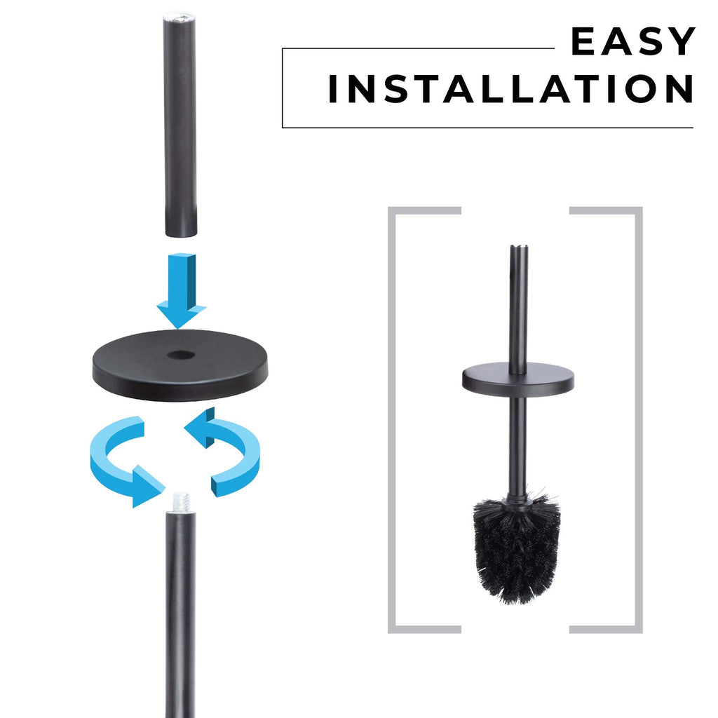 Js Jackson Supplies Sleek Toilet Brush And Holder With Metal Handle - Matte Black