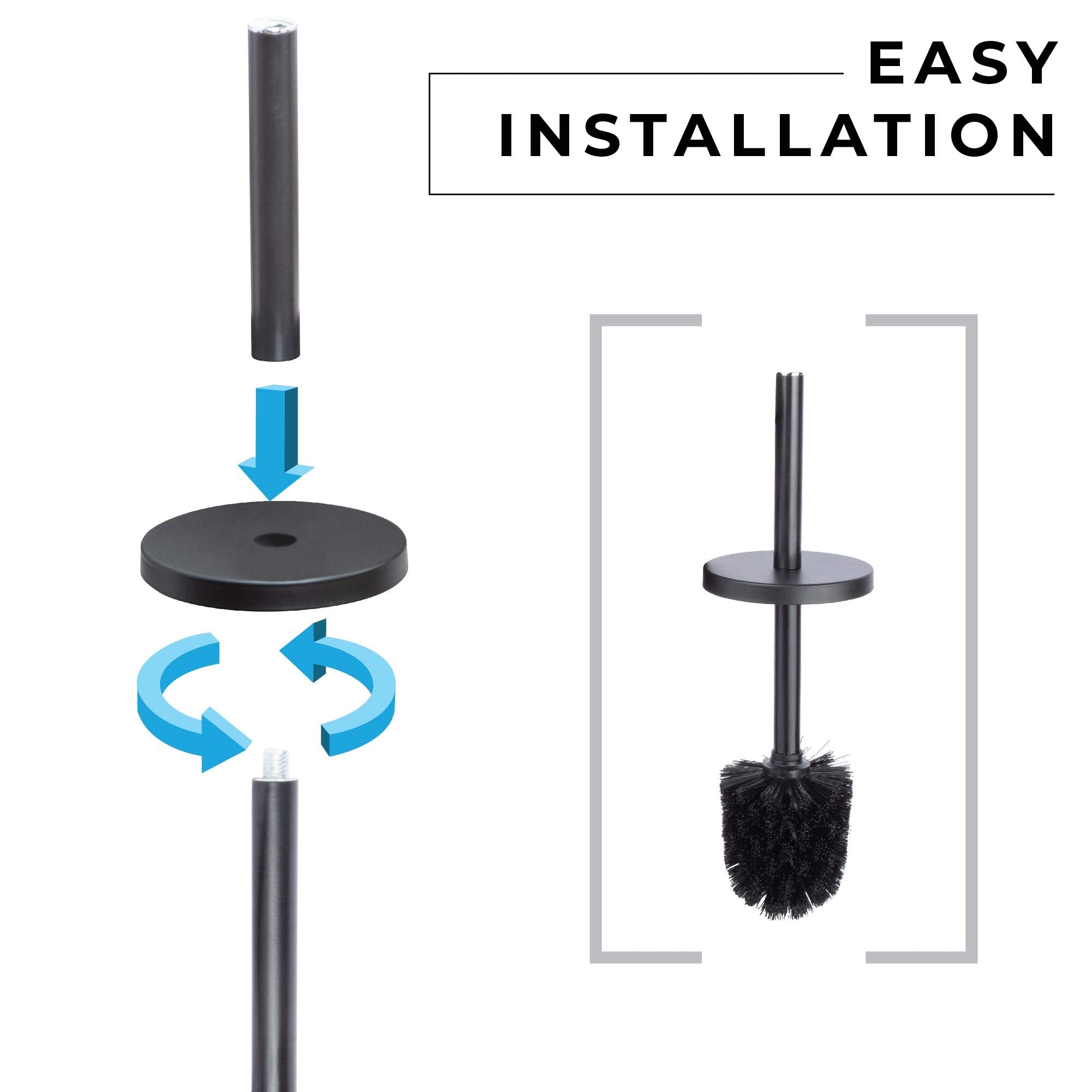 Js Jackson Supplies Sleek Toilet Brush And Holder With Metal Handle - Matte Black