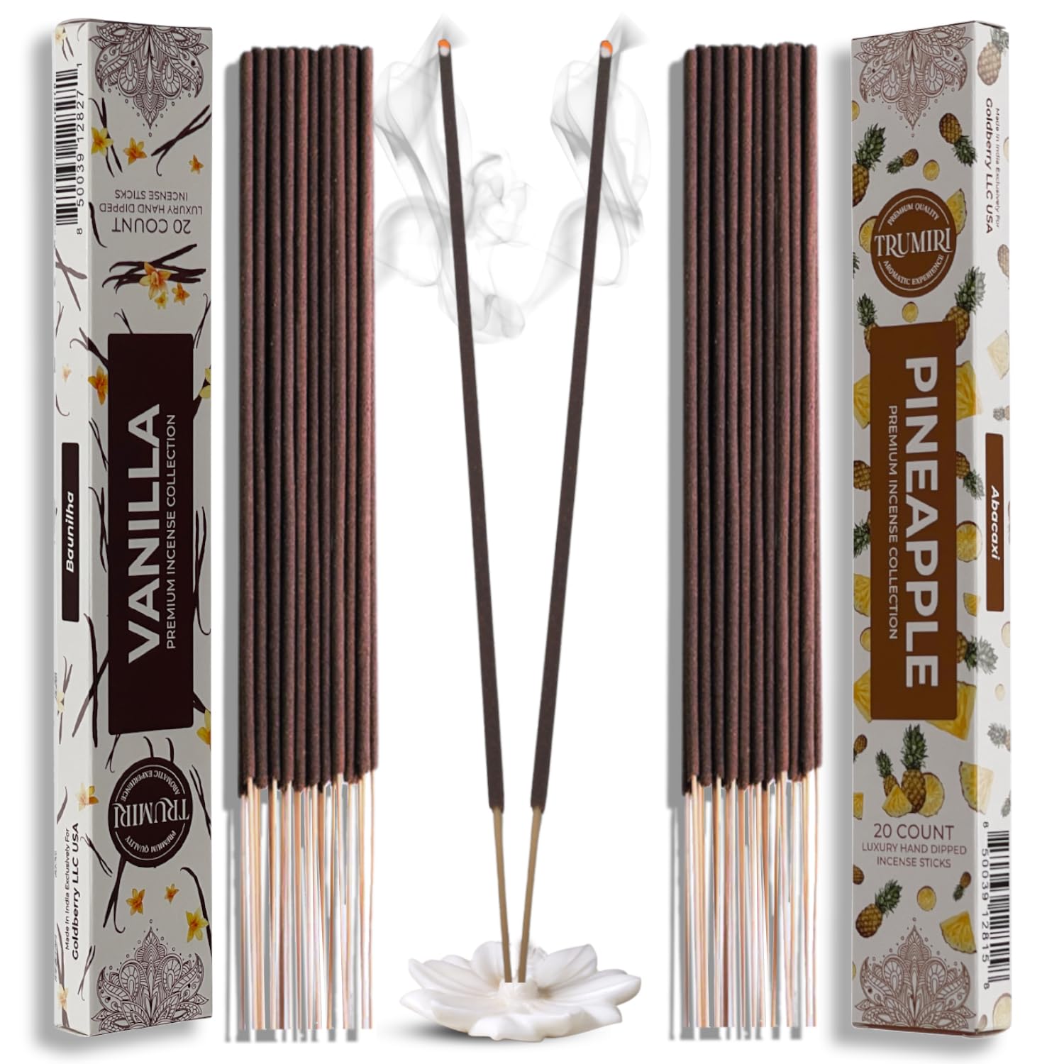 Trumiri Incense Sticks - Combo Pack of 40 Insence-Sticks - 20 Vanilla + 20 Pineapple - Insenses - Insents - Incents - Inscense -