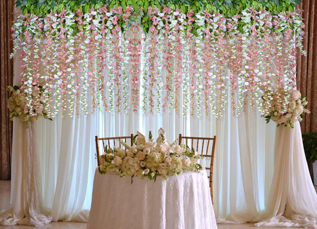 Dearhouse 12 Pack 1 Piece 3.6 Feet Artificial Fake Wisteria Vine Ratta Hanging Garland Silk Flowers String Home Party Wedding De