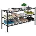 Romguar Craft 3-Tier Bamboo Long Shoe Rack, Free Standing Wood Shoe Shelf Storage Organizer For Closet Entryway Stackable 35'X11'X20' (Black)